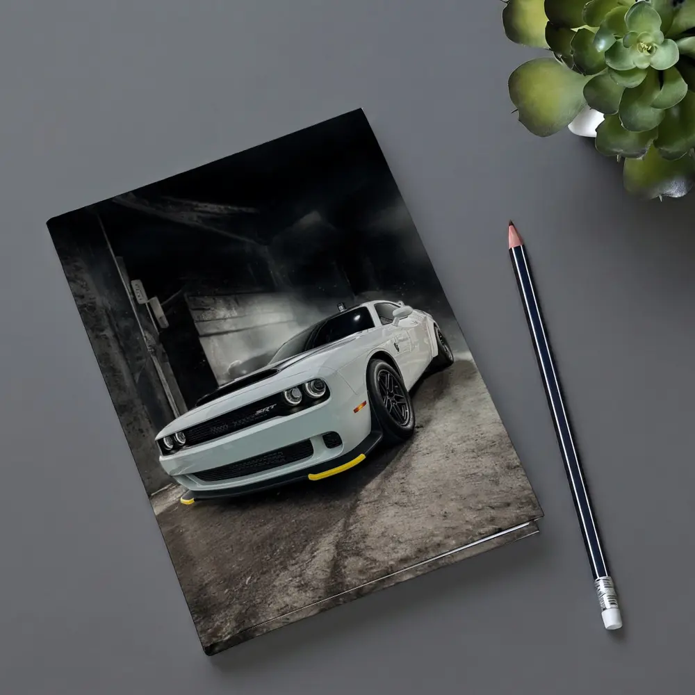 Dodge Challenger SRT White Abandoned Building – Notebooks