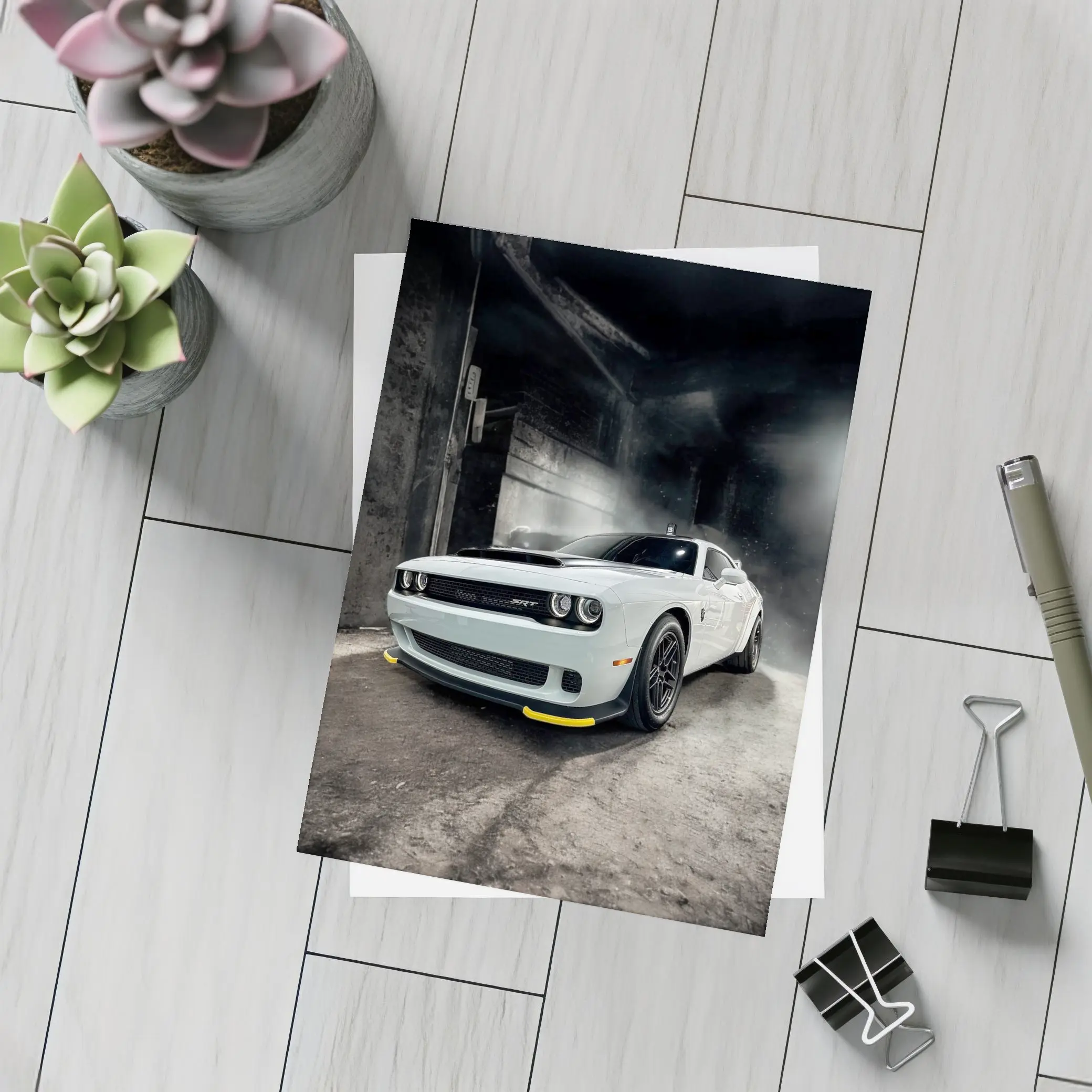 Dodge Challenger SRT White Abandoned Building – Postcards