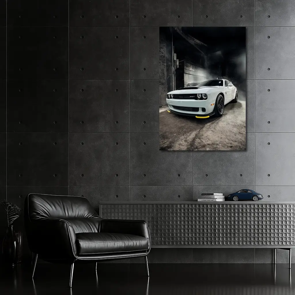 Dodge Challenger SRT White Abandoned Building – Wall Art