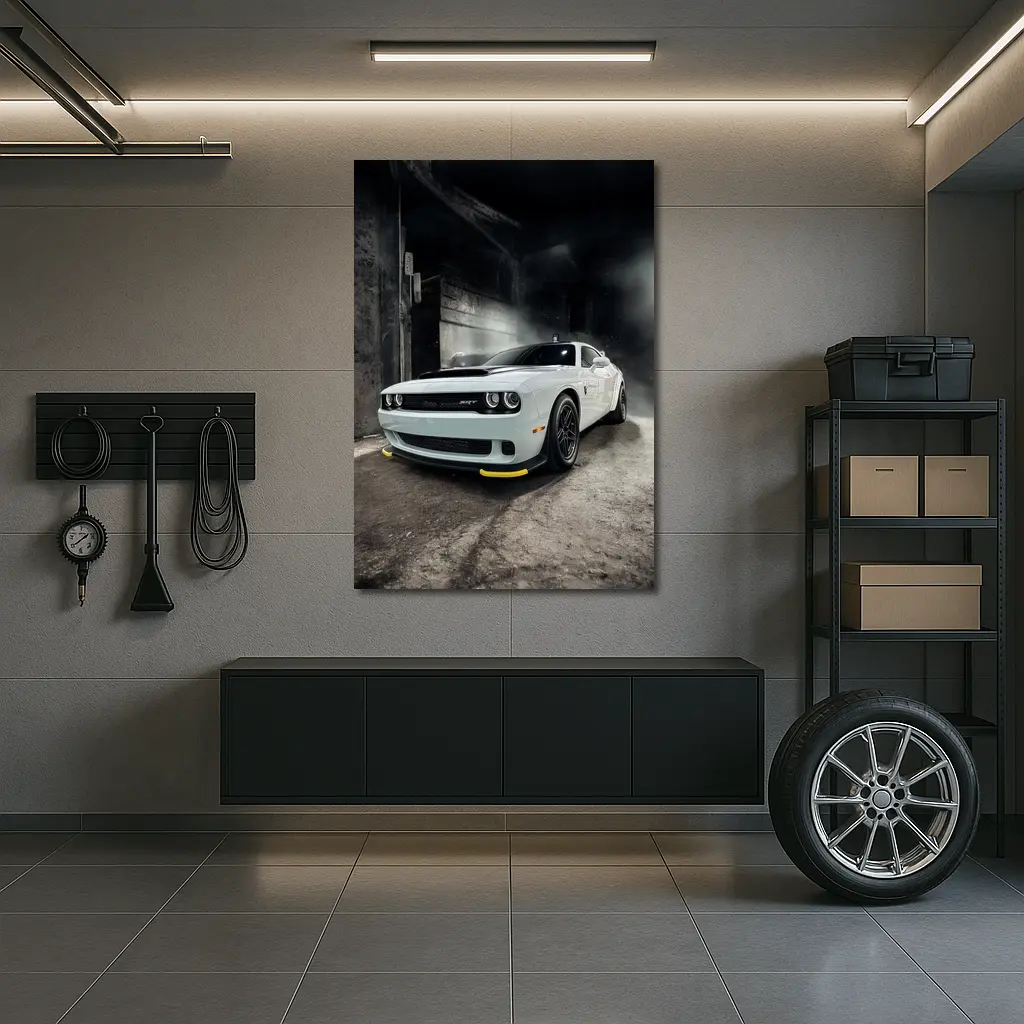 Dodge Challenger SRT White Abandoned Building – Wall Art