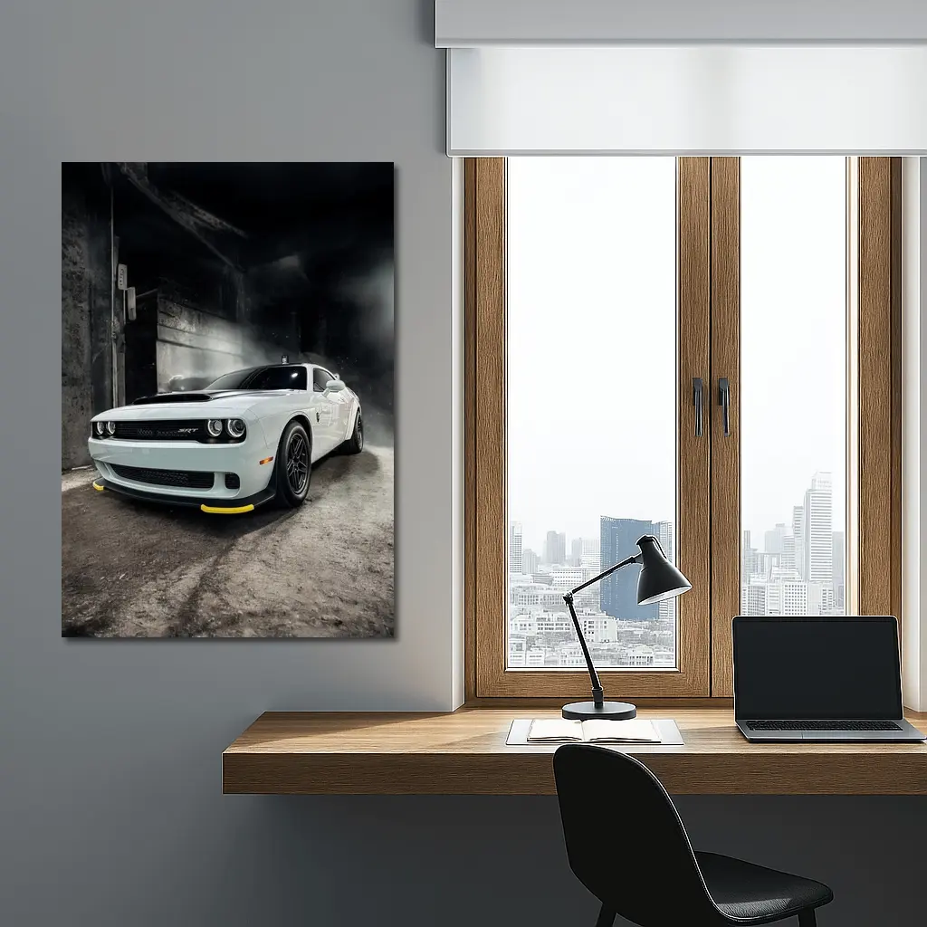 Dodge Challenger SRT White Abandoned Building – Wall Art