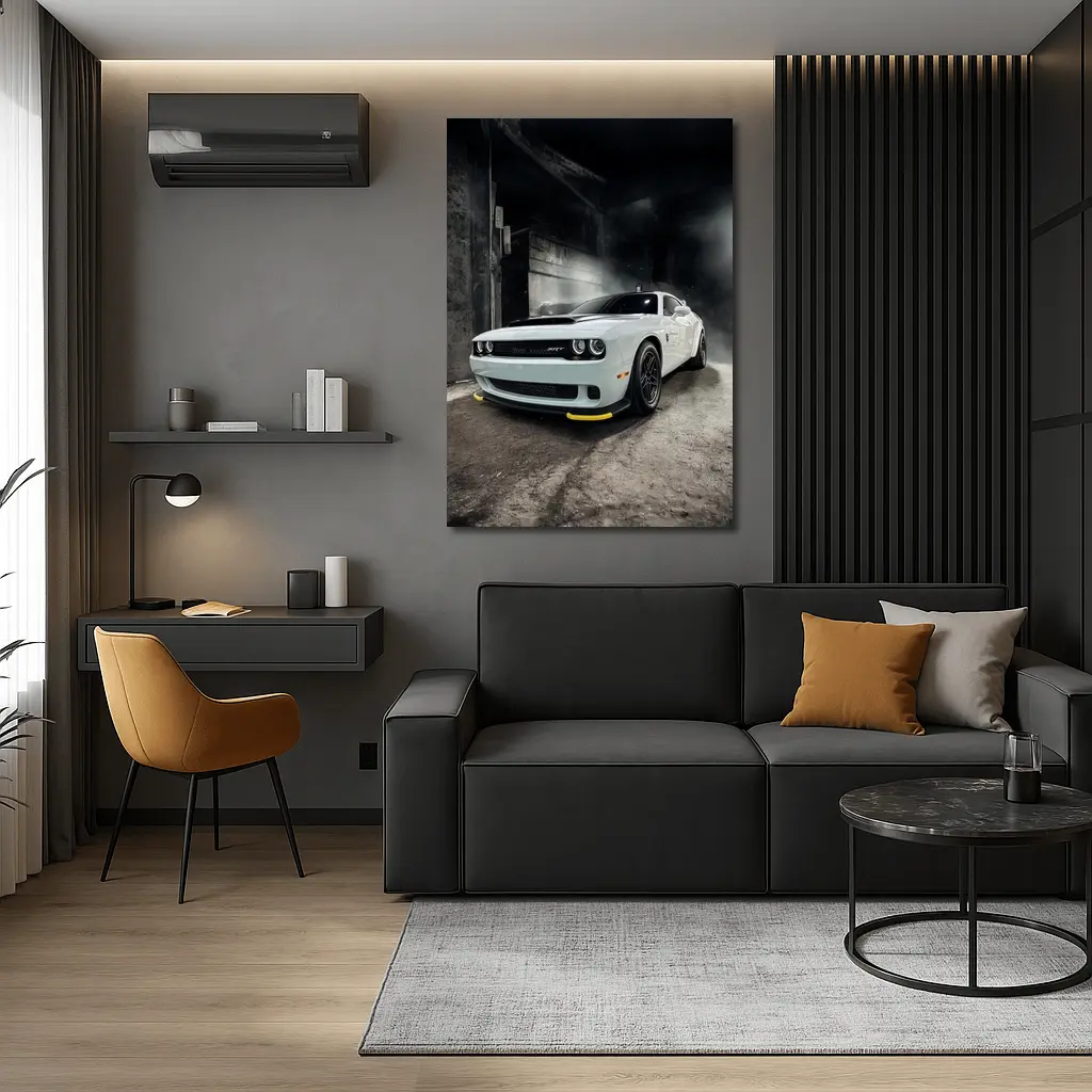 Dodge Challenger SRT White Abandoned Building – Wall Art