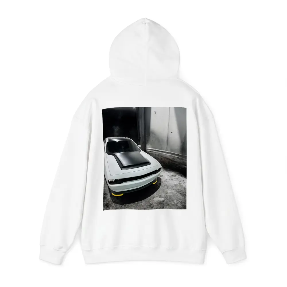 Dodge Challenger White In Abandoned Building – Hoodies