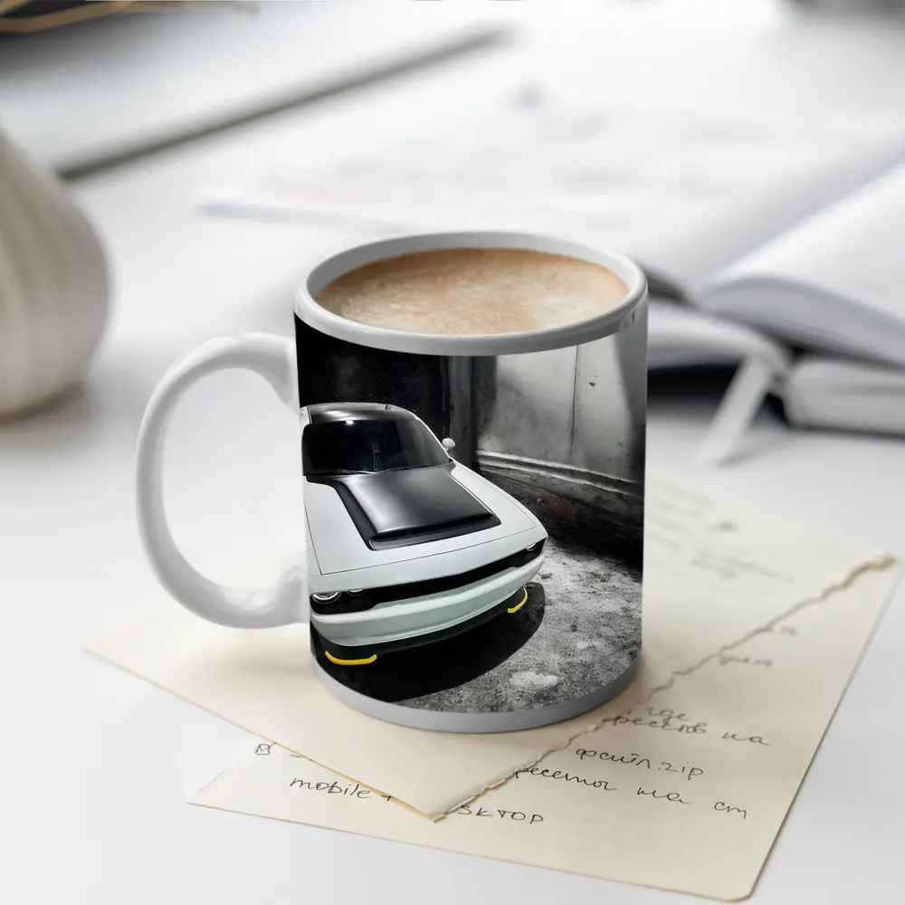 Dodge Challenger White In Abandoned Building – Mugs