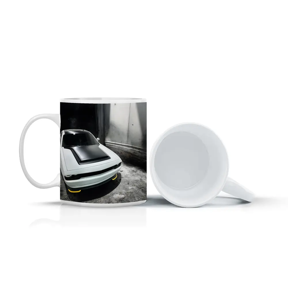 Dodge Challenger White In Abandoned Building – Mugs