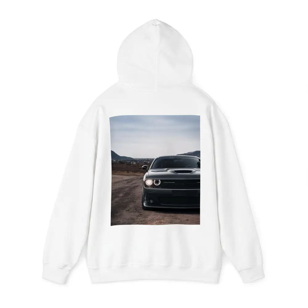 Dodge Challenger Black Front View City Backdrop – Hoodies
