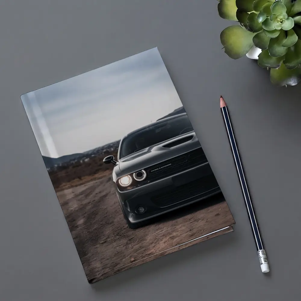 Dodge Challenger Black Front View City Backdrop – Notebooks