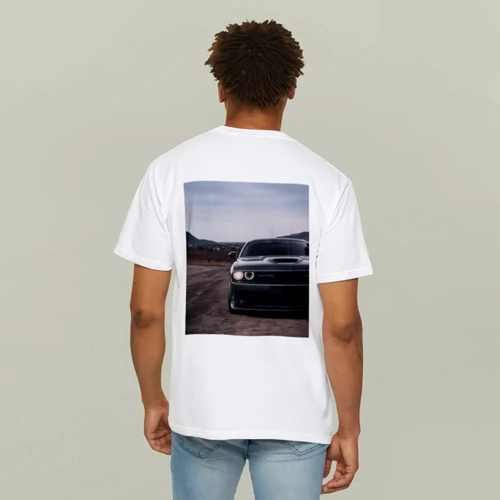 Dodge Challenger Black Front View City Backdrop – T-Shirts