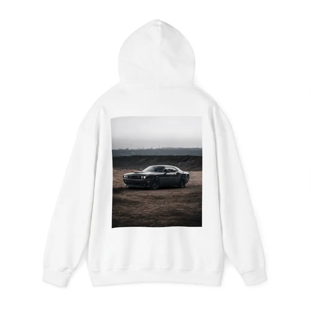 Black Dodge Challenger Parked on Dirt Ground – Hoodies