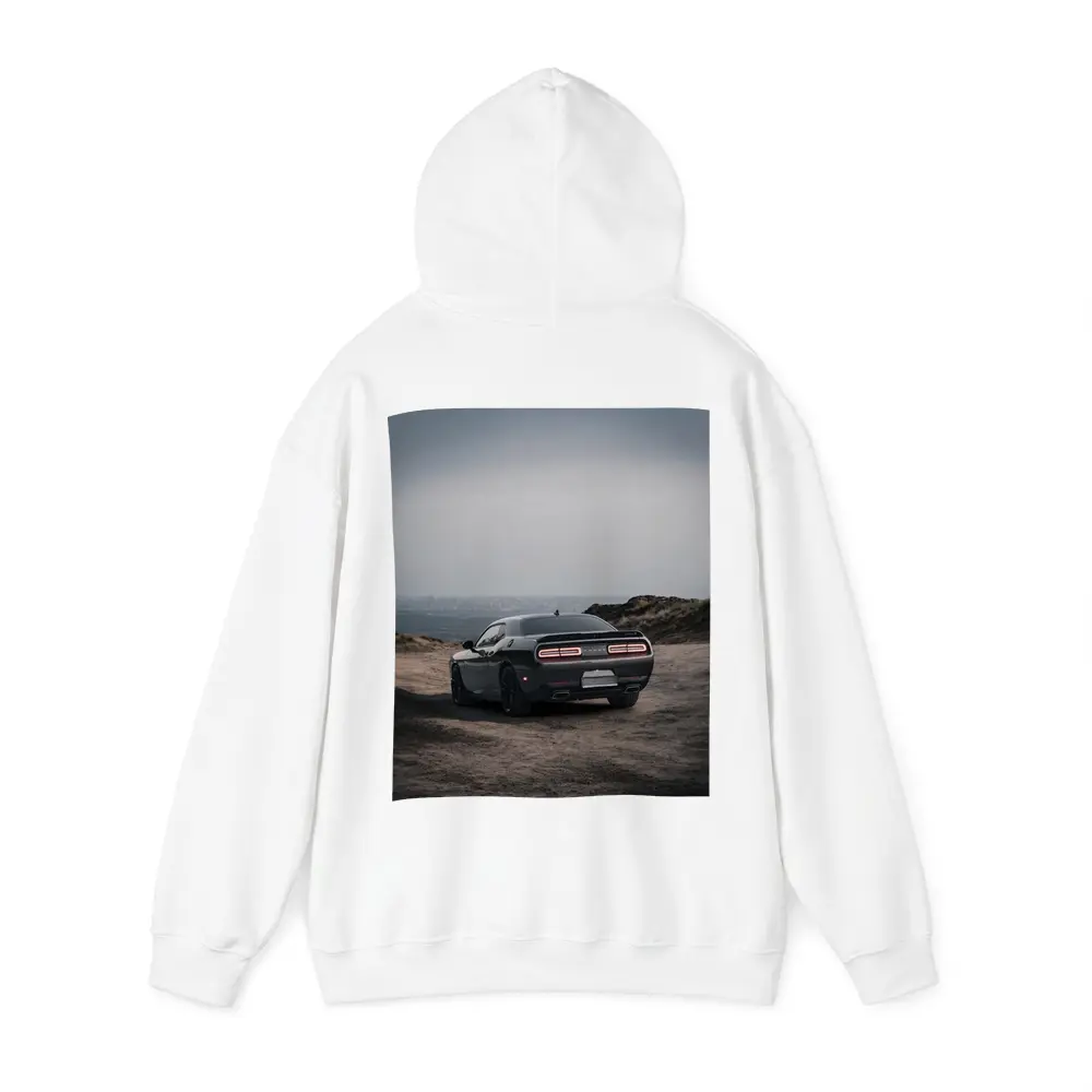 Dodge Challenger Dark Rear View Overcast Sky – Hoodies
