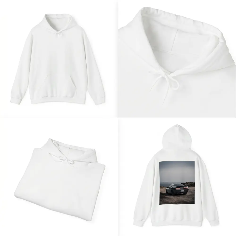 Dodge Challenger Dark Rear View Overcast Sky – Hoodies