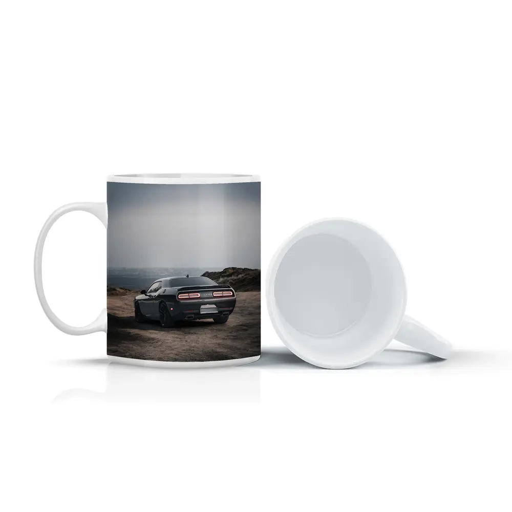 Dodge Challenger Dark Rear View Overcast Sky – Mugs