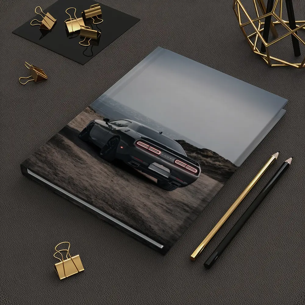Dodge Challenger Dark Rear View Overcast Sky – Notebooks