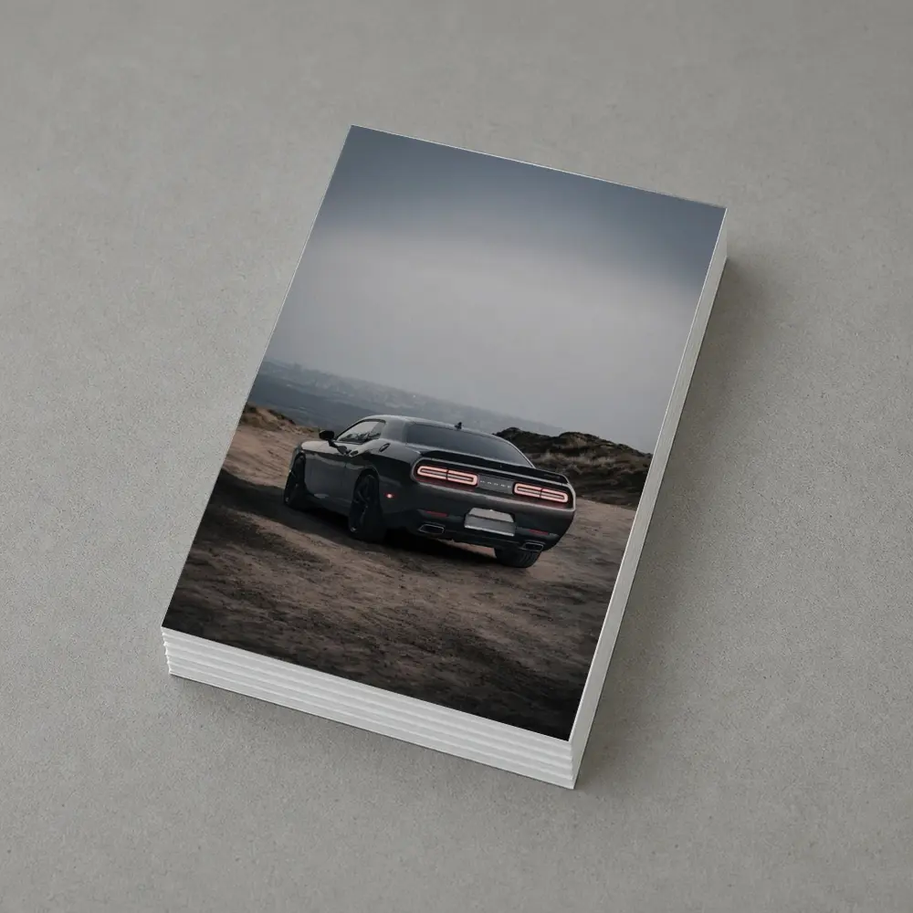 Dodge Challenger Dark Rear View Overcast Sky – Postcards