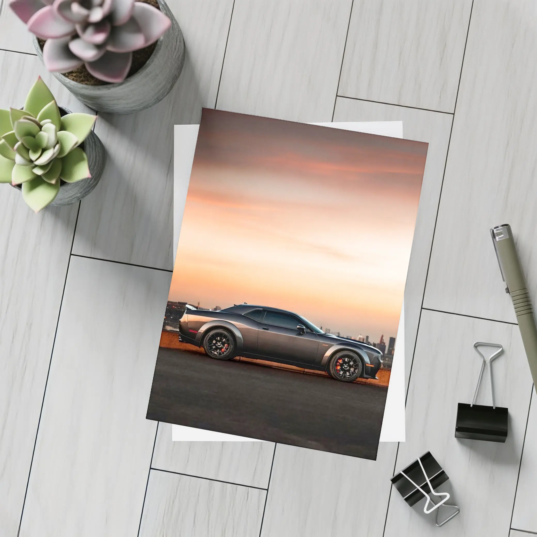 Dodge Challenger Muscle Car City Sunset – Postcards