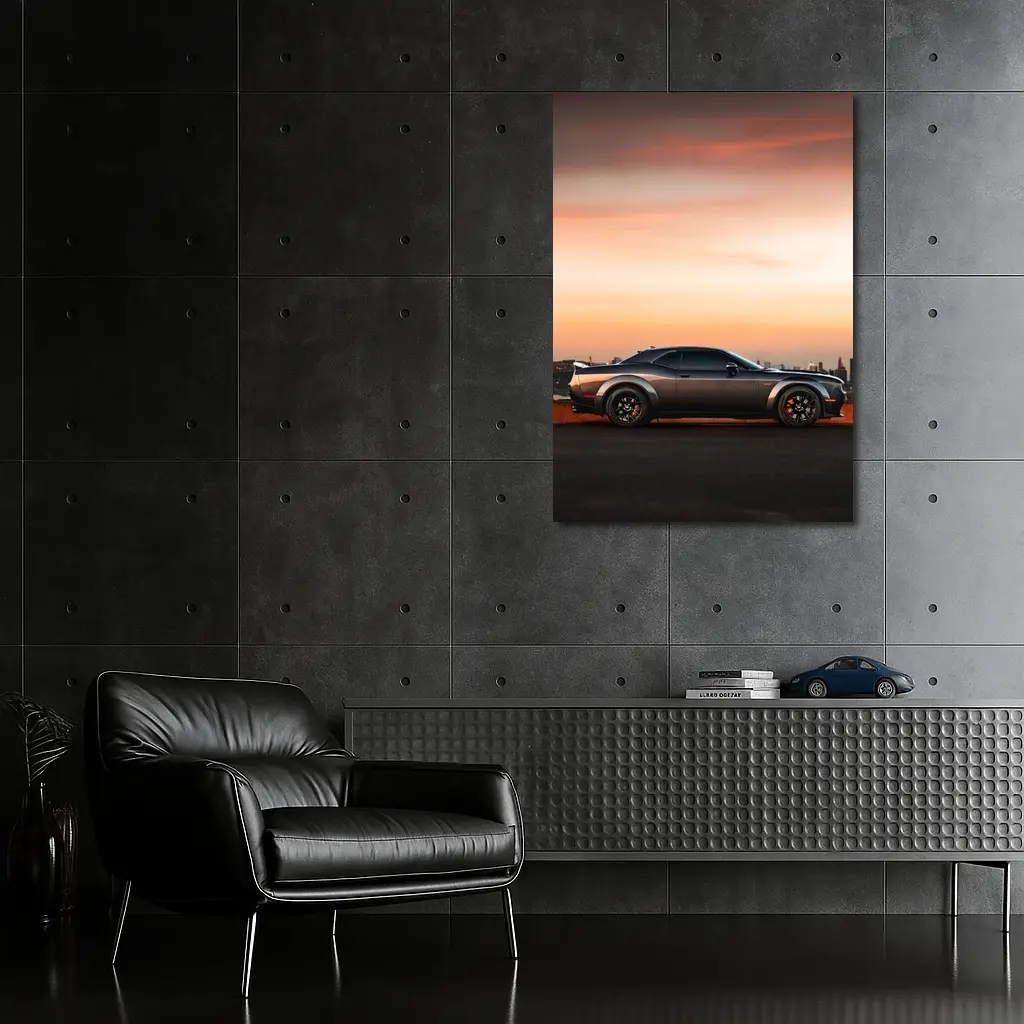 Dodge Challenger Muscle Car City Sunset – Wall Art
