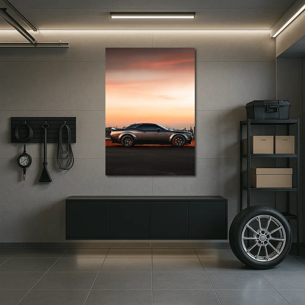 Dodge Challenger Muscle Car City Sunset – Wall Art