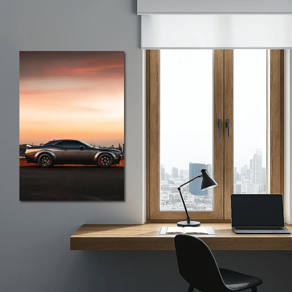 Dodge Challenger Muscle Car City Sunset – Wall Art