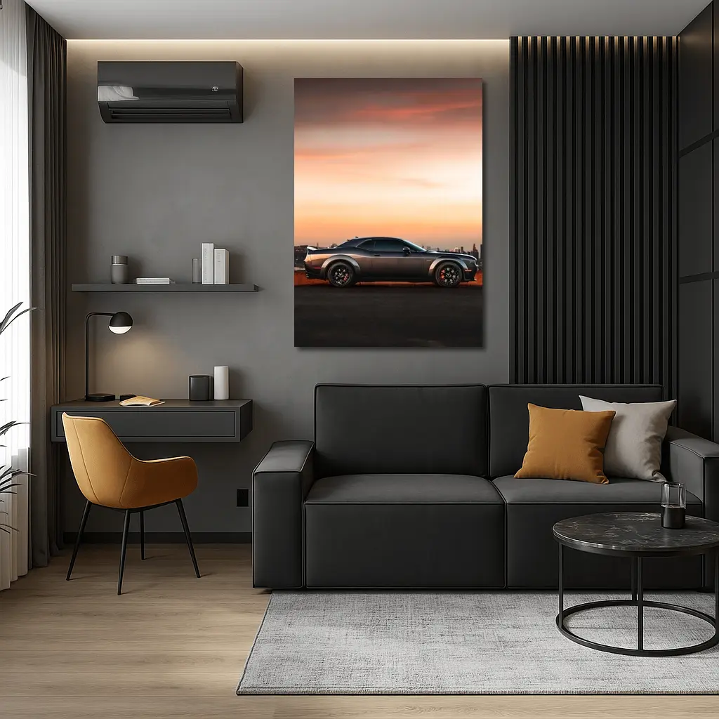 Dodge Challenger Muscle Car City Sunset – Wall Art