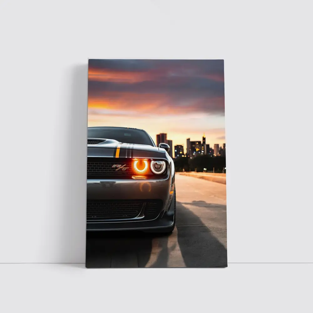 Dodge Challenger RT City Sunset Front View – Wall Art