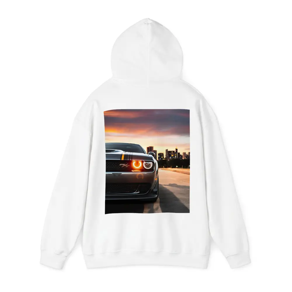 Dodge Challenger RT City Sunset Front View – Hoodies