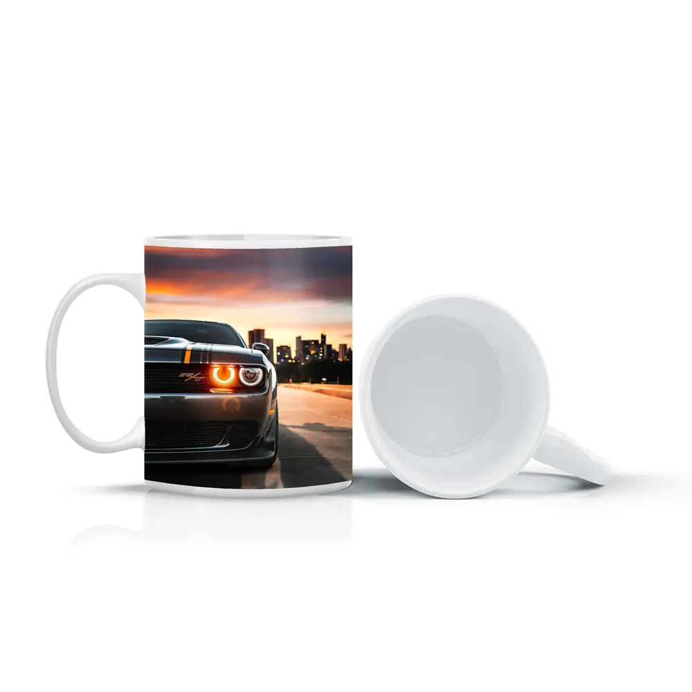 Dodge Challenger RT City Sunset Front View – Mugs