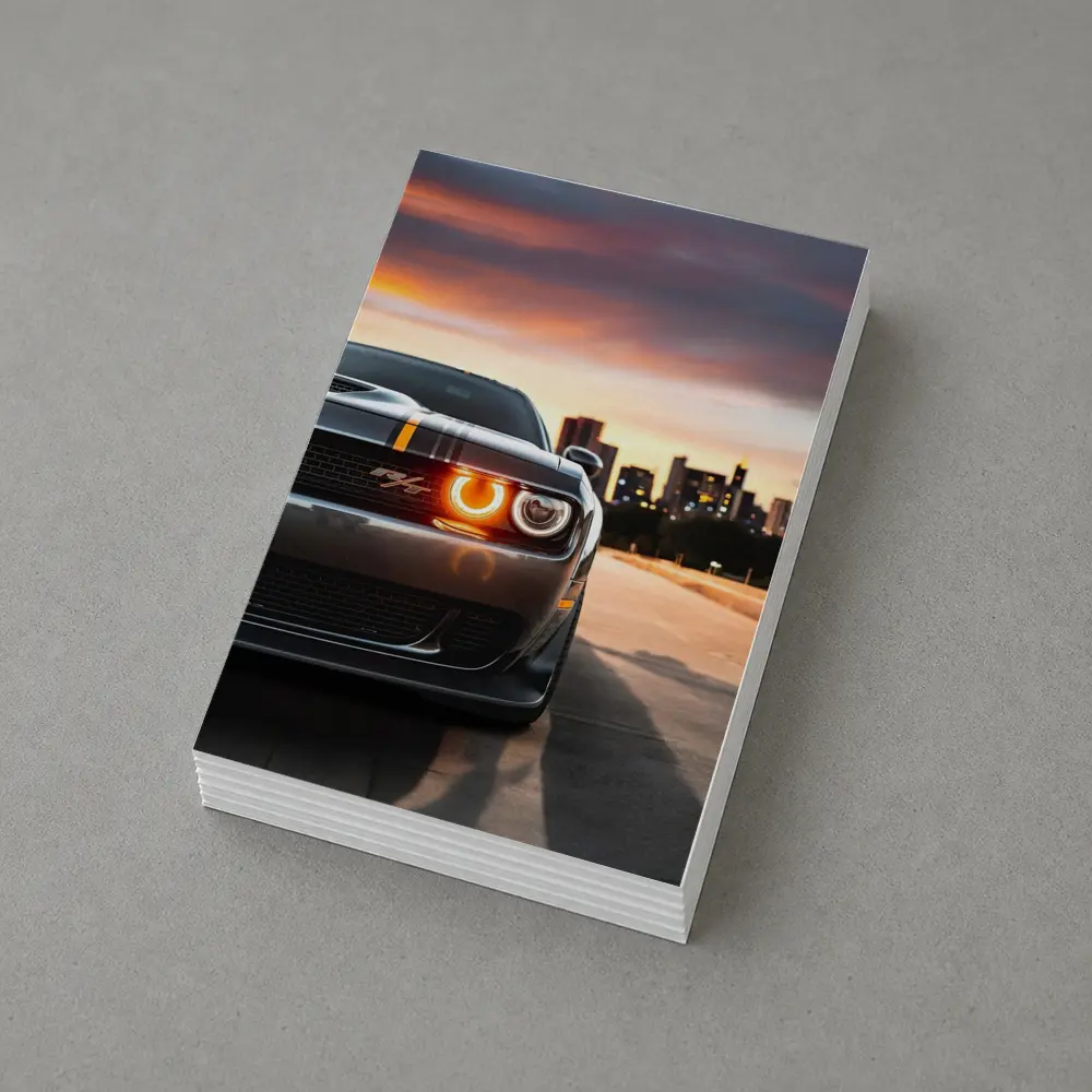 Dodge Challenger RT City Sunset Front View – Postcards
