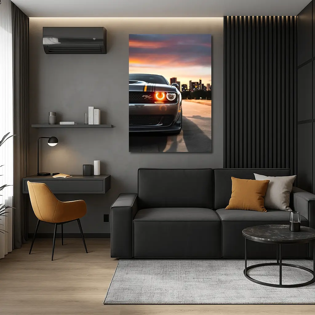 Dodge Challenger RT City Sunset Front View – Wall Art