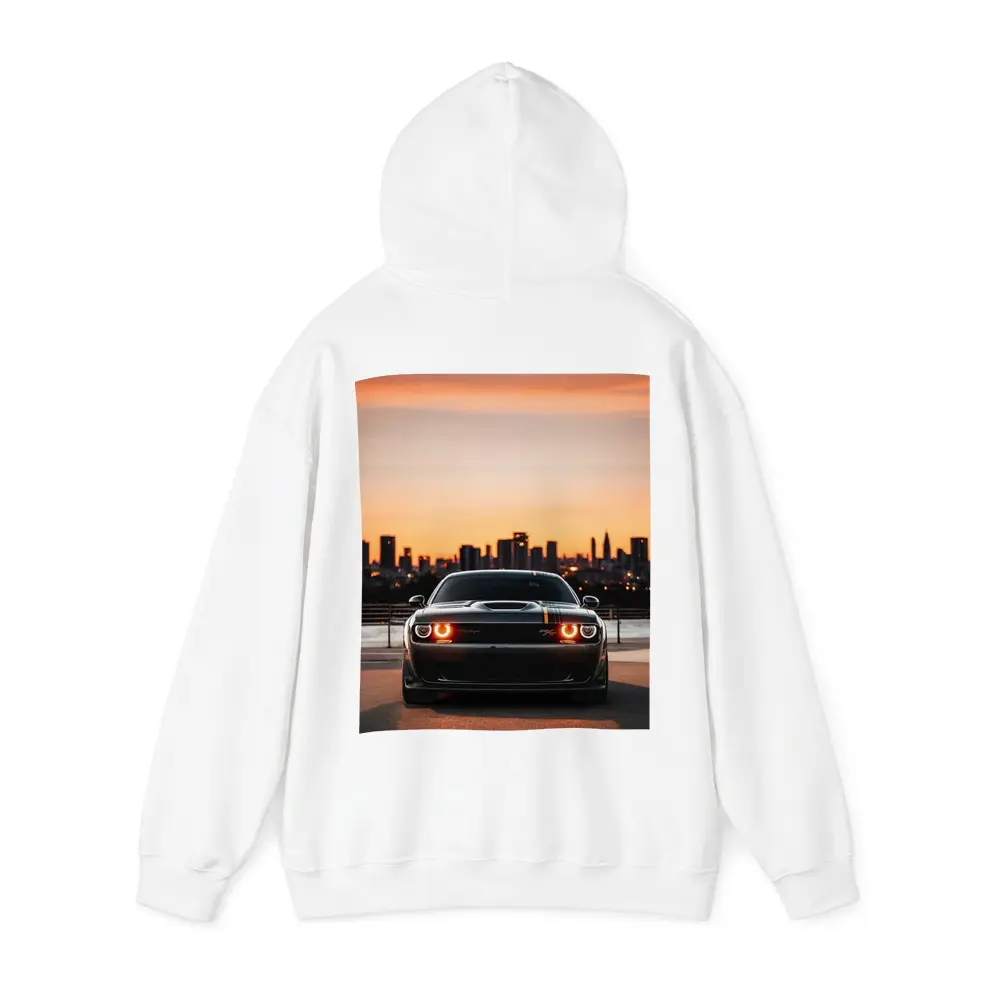 Dodge Challenger Sunset City Skyline View – Hoodies