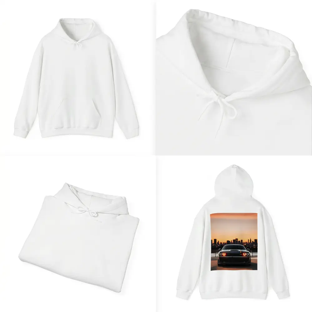 Dodge Challenger Sunset City Skyline View – Hoodies