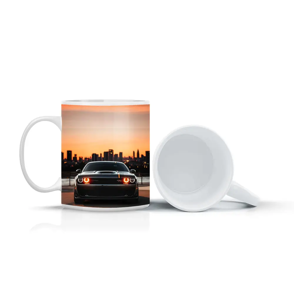 Dodge Challenger Sunset City Skyline View – Mugs