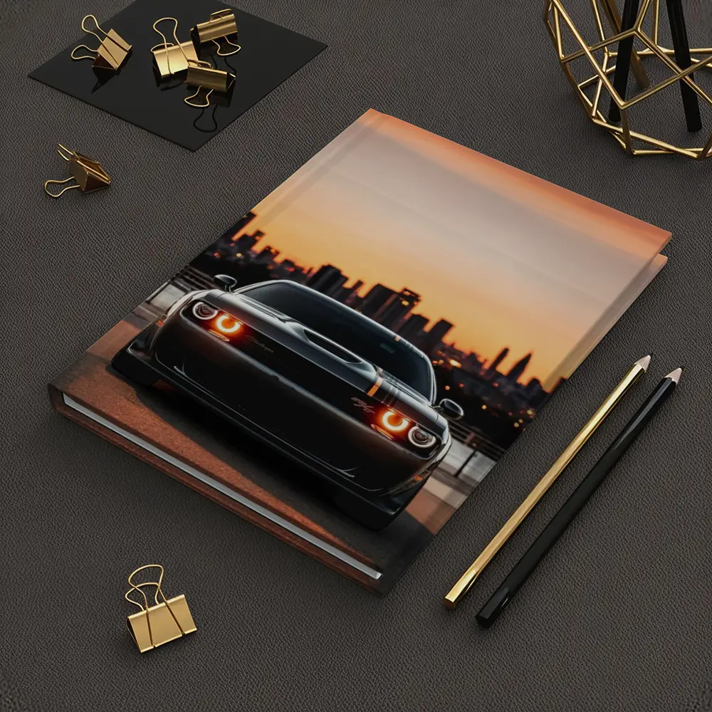 Dodge Challenger Sunset City Skyline View – Notebooks