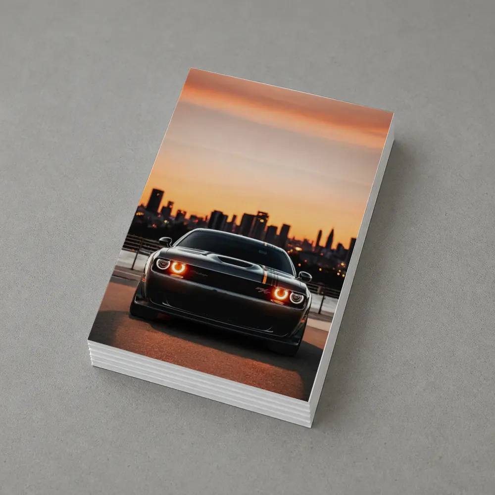 Dodge Challenger Sunset City Skyline View – Postcards