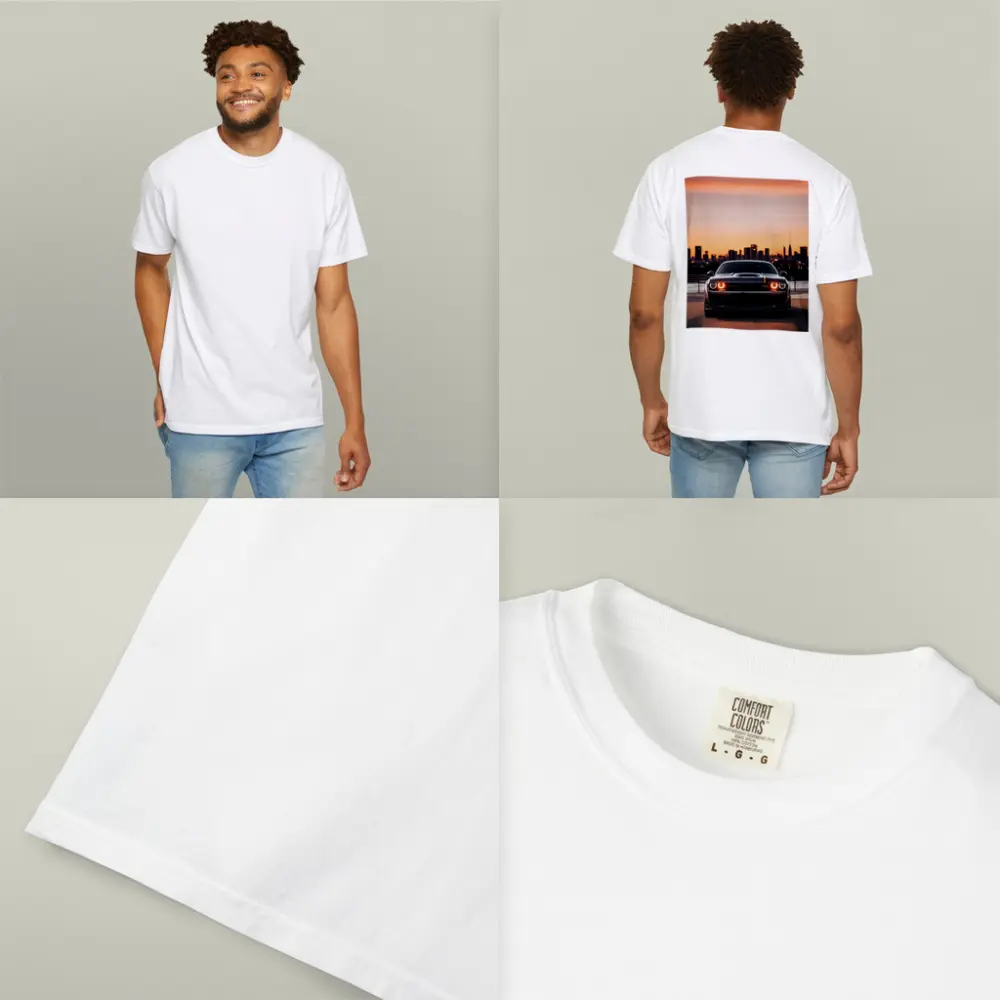 Dodge Challenger Sunset City Skyline View – T-Shirts