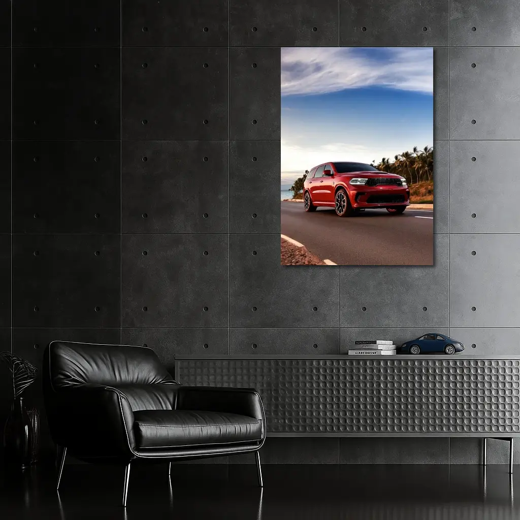 Dodge Durango Red SUV Coastal Road Drive – Wall Art