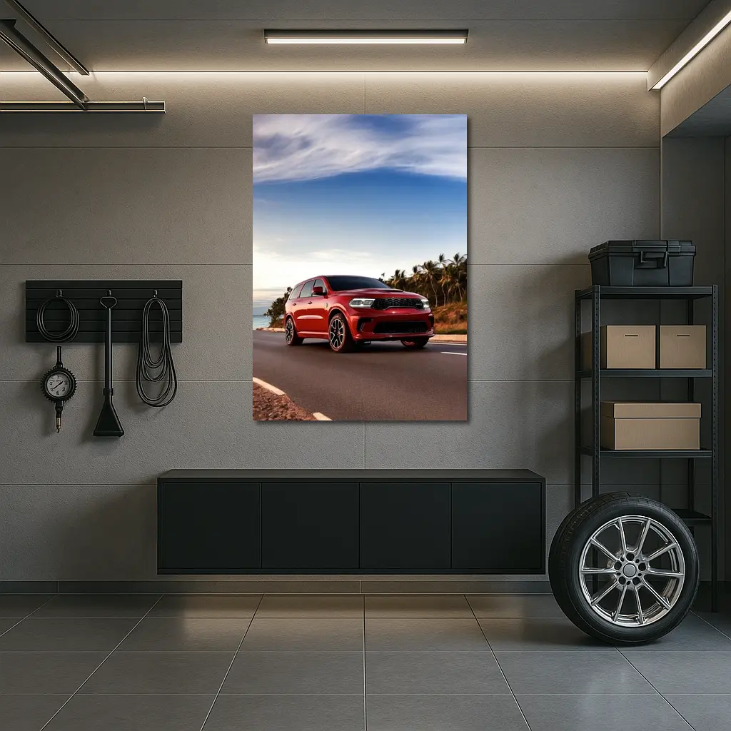 Dodge Durango Red SUV Coastal Road Drive – Wall Art