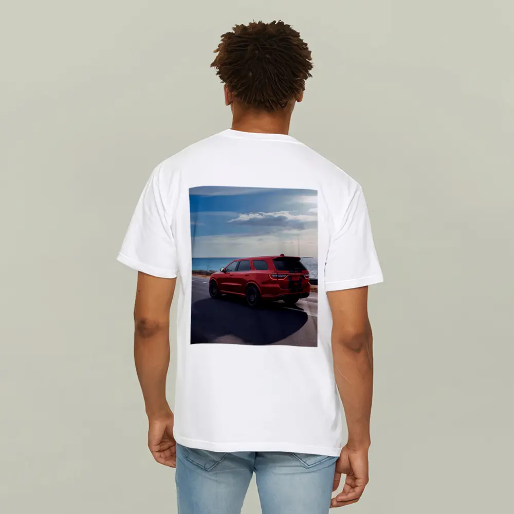 Red Dodge Durango Driving Along Coastal Road – T-Shirts