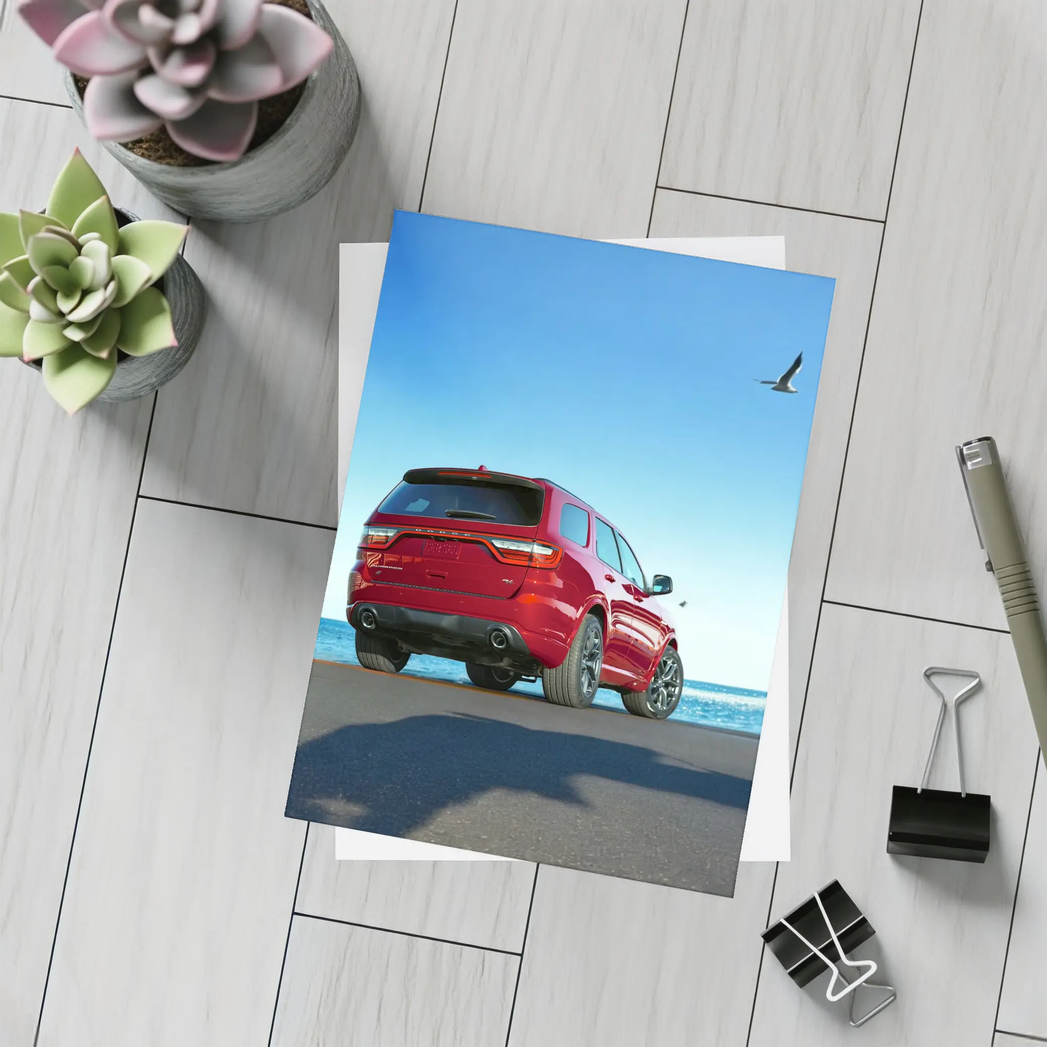 Dodge Durango Red SUV Ocean Background – Postcards