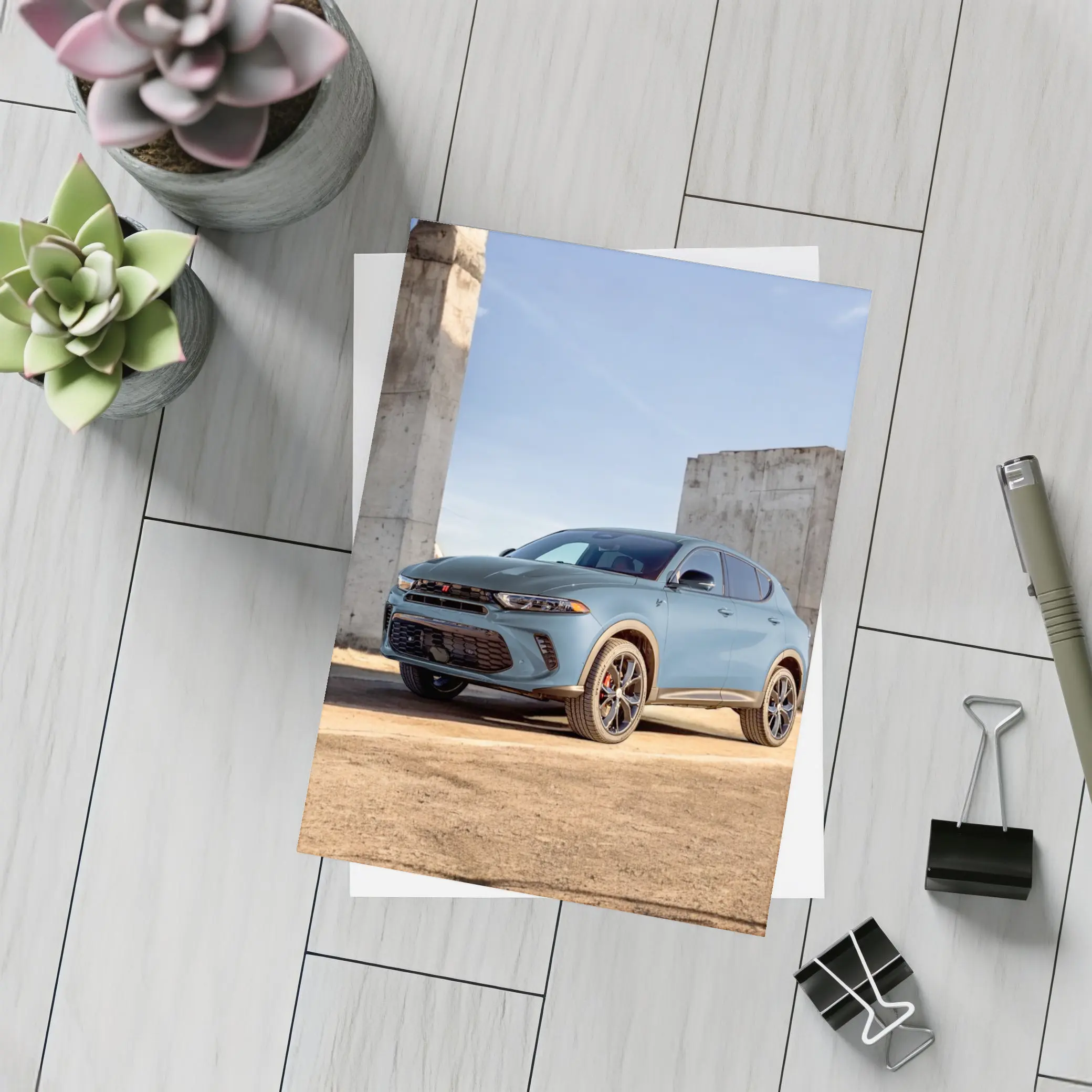 Dodge Hornet SUV Concrete Wall Background – Postcards