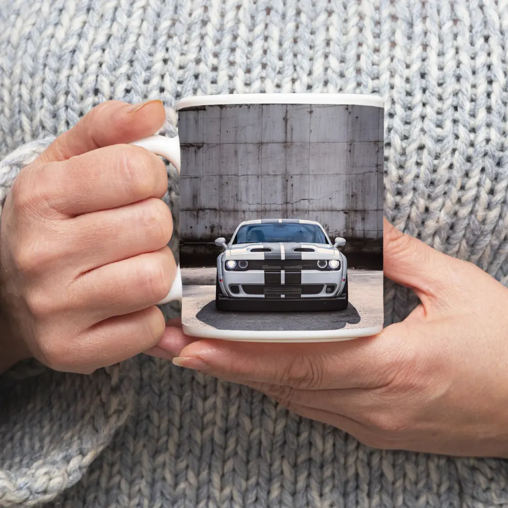 Dodge Challenger Front View Concrete Wall – Mugs