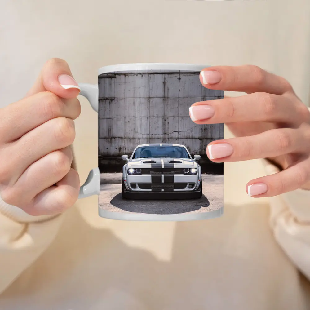 Dodge Challenger Front View Concrete Wall – Mugs