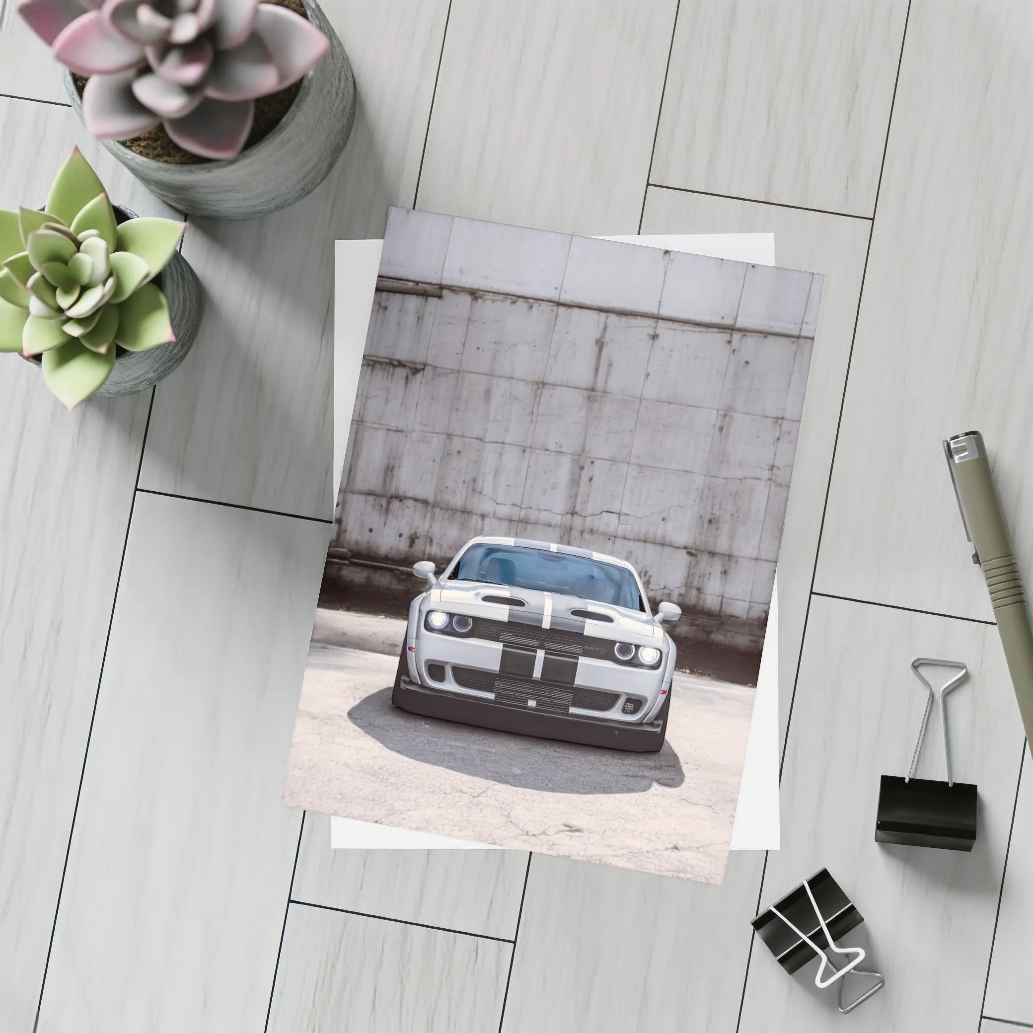 Dodge Challenger Front View Concrete Wall – Postcards