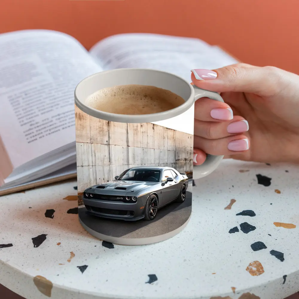 Dodge Challenger Hellcat Gray Concrete Wall – Mugs