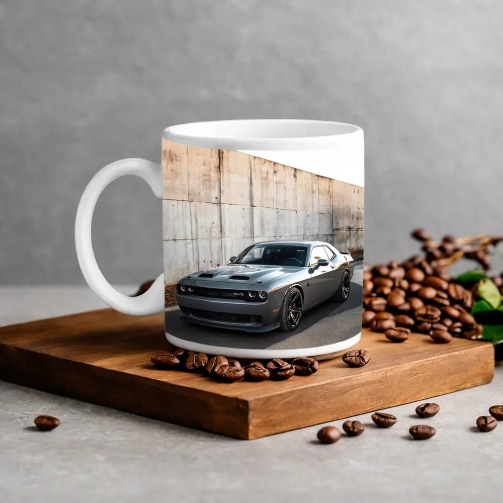 Dodge Challenger Hellcat Gray Concrete Wall – Mugs