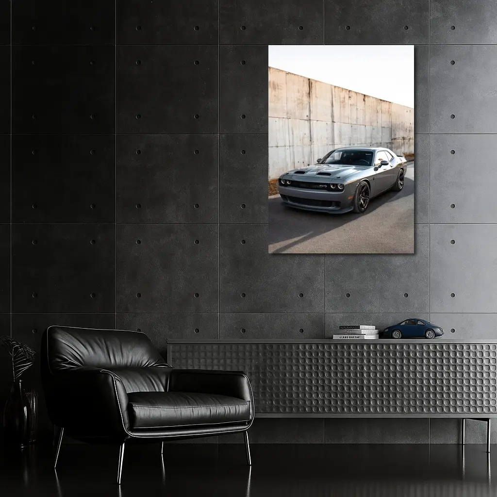 Dodge Challenger Hellcat Gray Concrete Wall – Wall Art