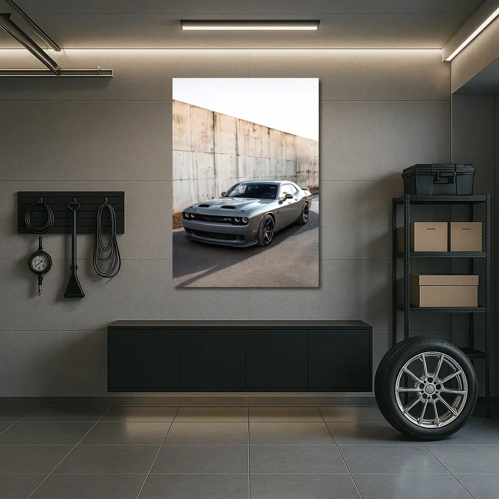 Dodge Challenger Hellcat Gray Concrete Wall – Wall Art