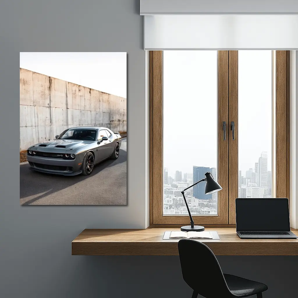 Dodge Challenger Hellcat Gray Concrete Wall – Wall Art