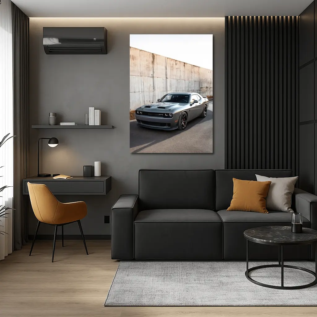 Dodge Challenger Hellcat Gray Concrete Wall – Wall Art