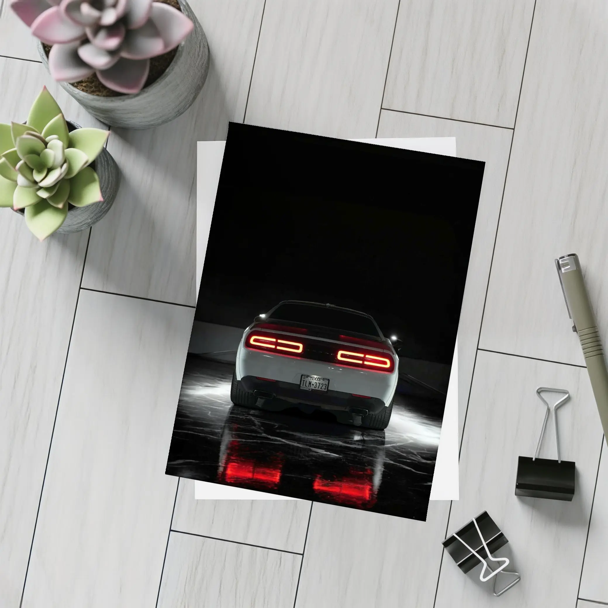 Dodge Challenger Rear View Dark Studio – Postcards
