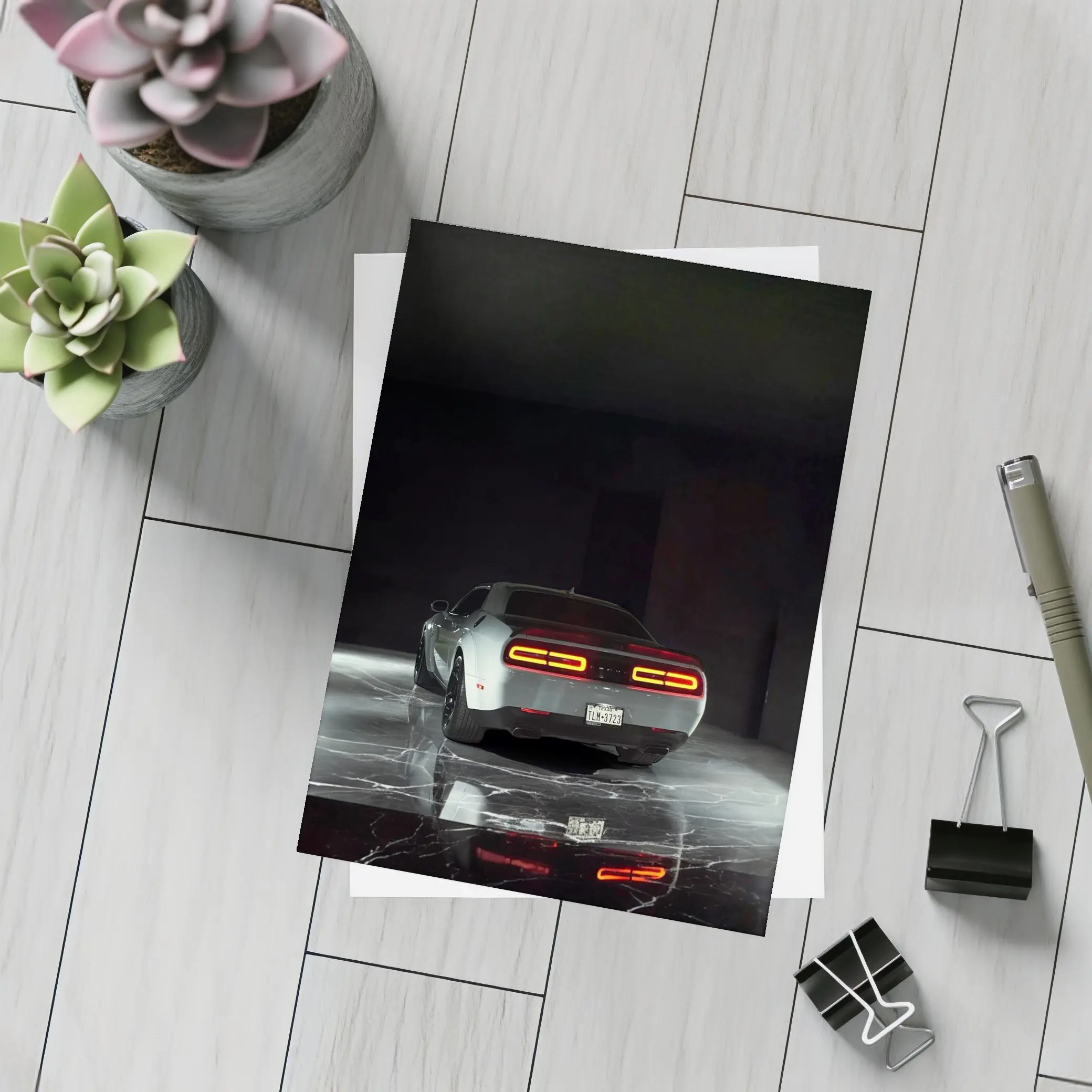 Dodge Challenger Rear View Dark Studio – Postcards